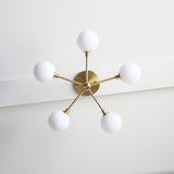 Brass Sputnik Chandelier with Opal Globes