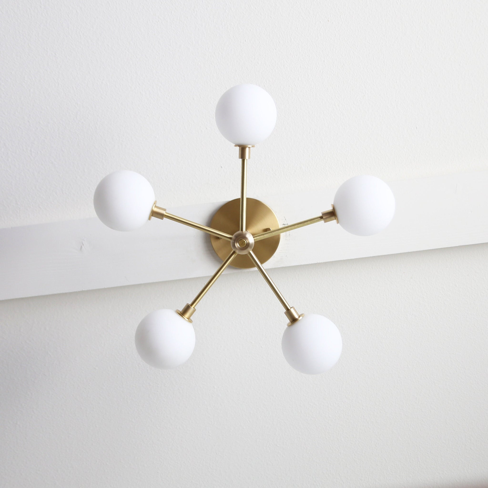 Brass Sputnik Chandelier with Opal Globes