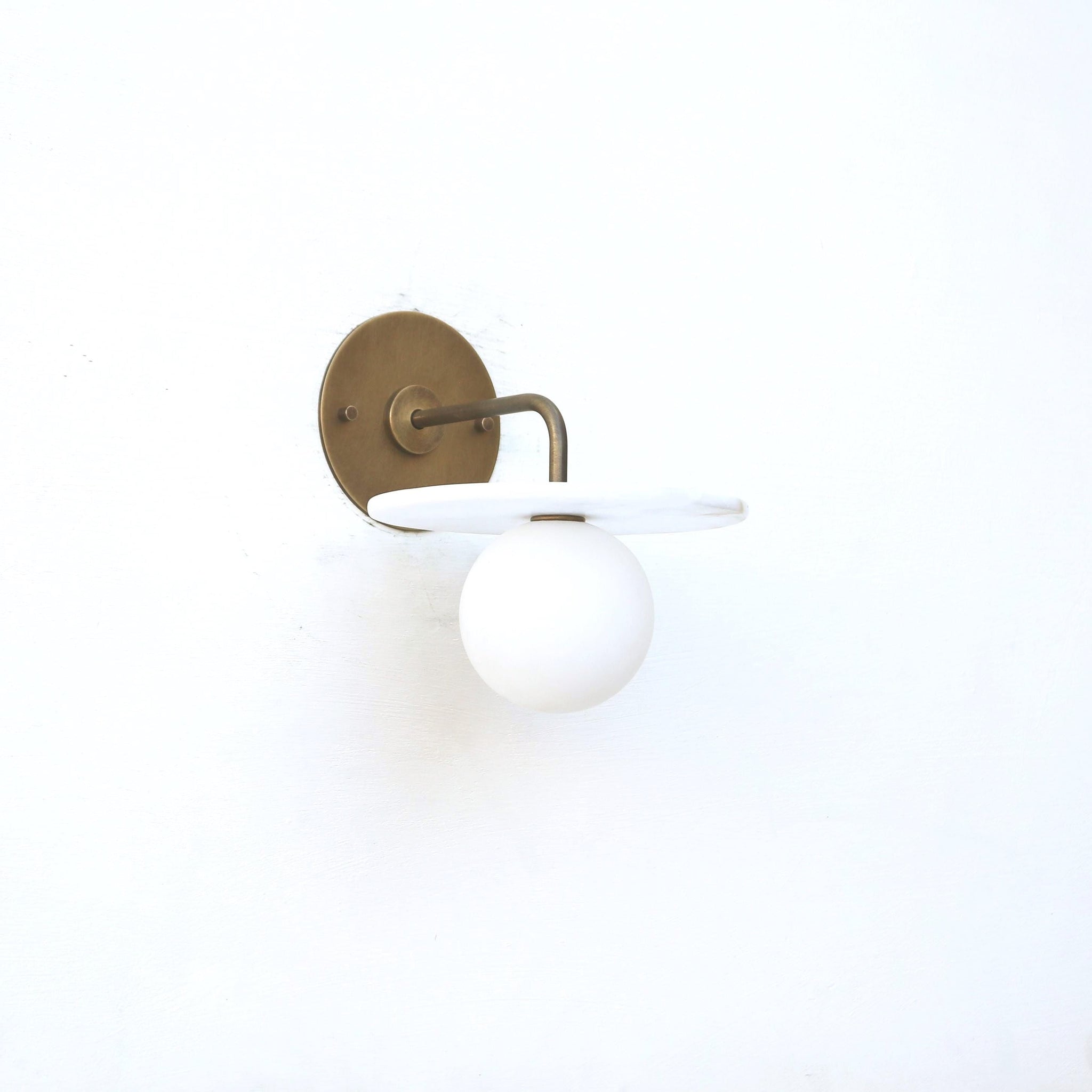 Brass Wall Sconce with Alabaster Disc and Opal Globe