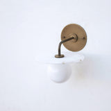 Brass Wall Sconce with Alabaster Disc and Opal Globe