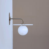Brass Wall Sconce with Alabaster Disc and Opal Globe