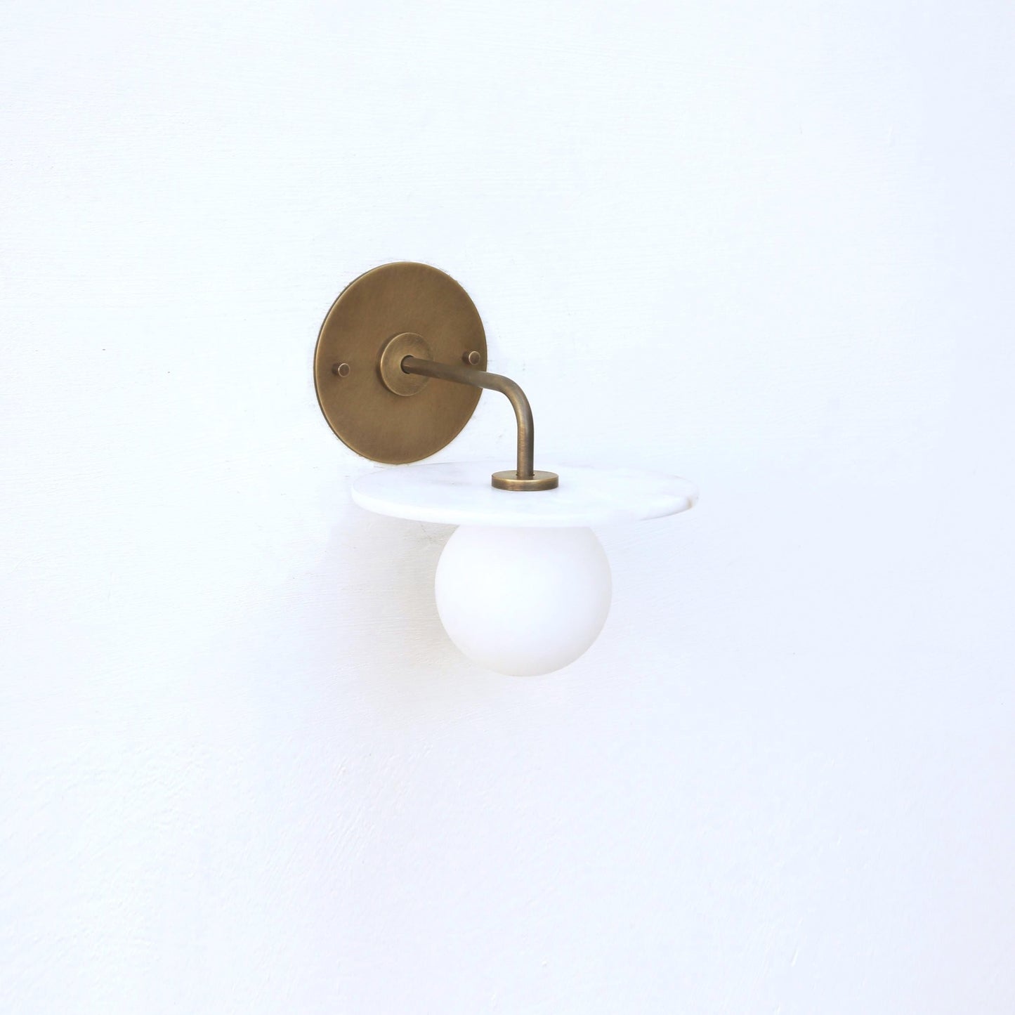 Brass Wall Sconce with Alabaster Disc and Opal Globe