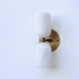 Elegant Vintage French Brass Wall Light with Double Alabaster Shades - View 2