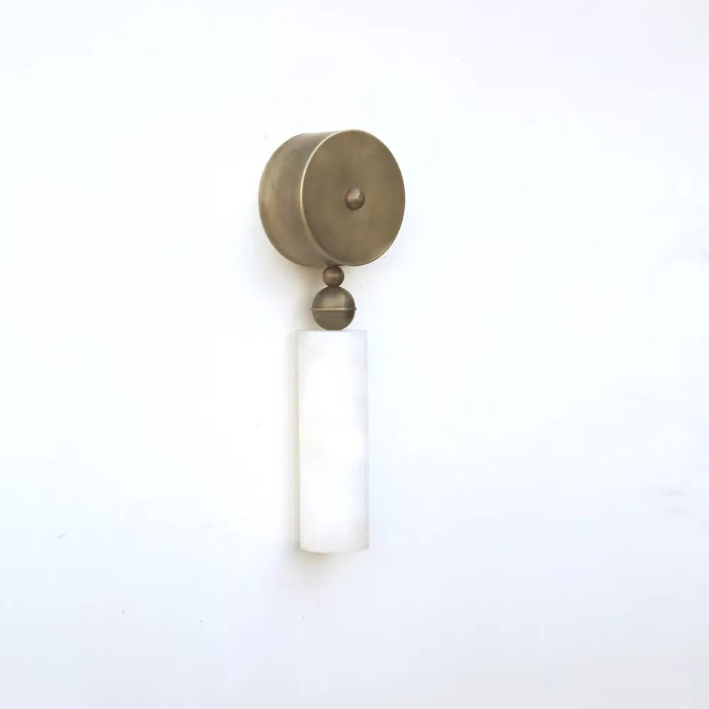 Mid-Century Alabaster Wall Lamp, Elegant Brass Wall Sconce for Mirror or Vanity - View 3