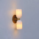 Elegant Vintage French Brass Wall Light with Double Alabaster Shades - View 4