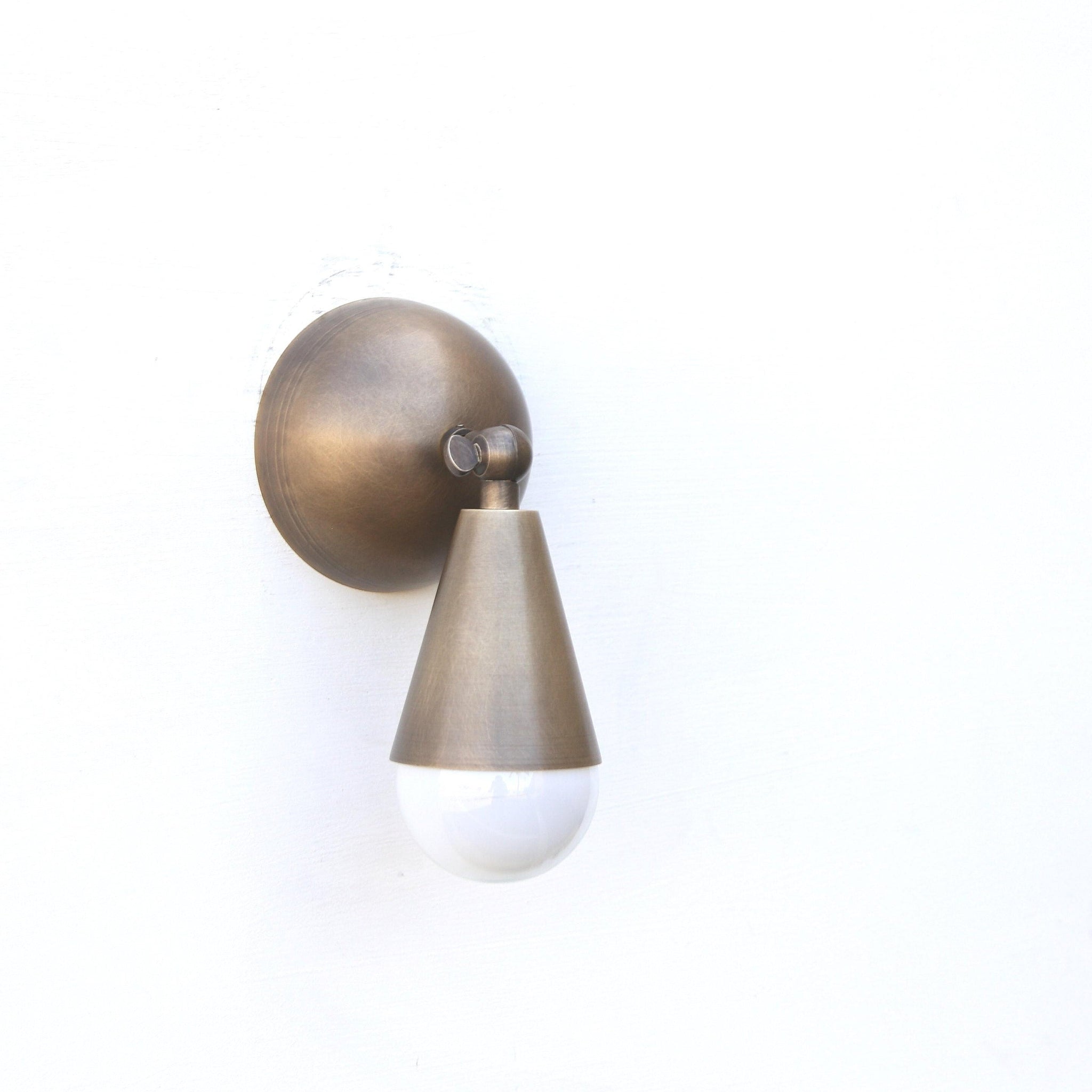 Brass Wall Sconce with Curved Arm and Tapered Shade