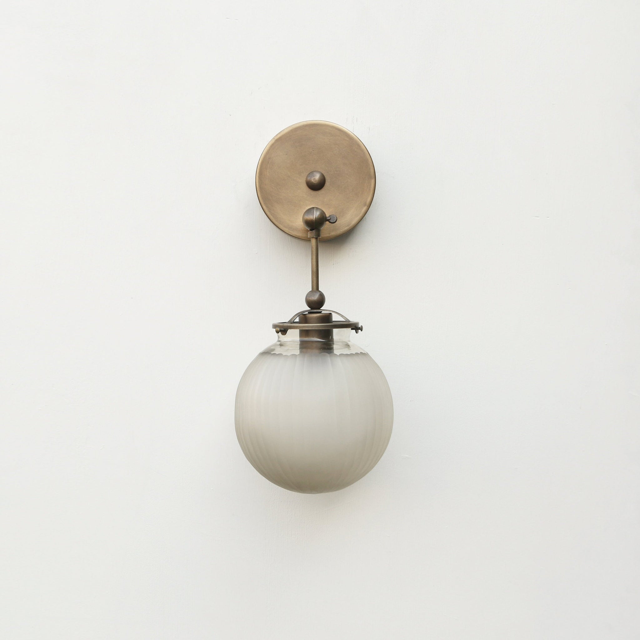 Brass Wall Sconce with Hand-Cut Frosted Glass Globe