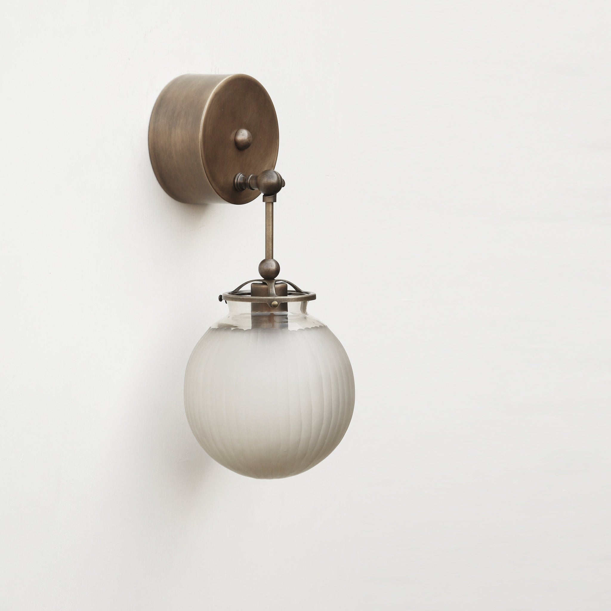 Brass Wall Sconce with Hand-Cut Frosted Glass Globe