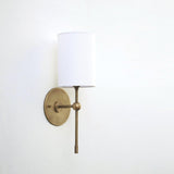 Brass Wall Sconce with Linen Cylinder Shade and Drop Stem