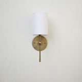 Brass Wall Sconce with Linen Cylinder Shade and Drop Stem