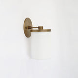 Brass Wall Sconce with Off-White Linen Drum Shade
