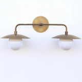 Brass Wall Sconce with Saucer Shades and Opal Globes