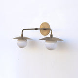 Brass Wall Sconce with Saucer Shades and Opal Globes