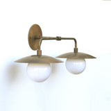 Brass Wall Sconce with Saucer Shades and Opal Globes