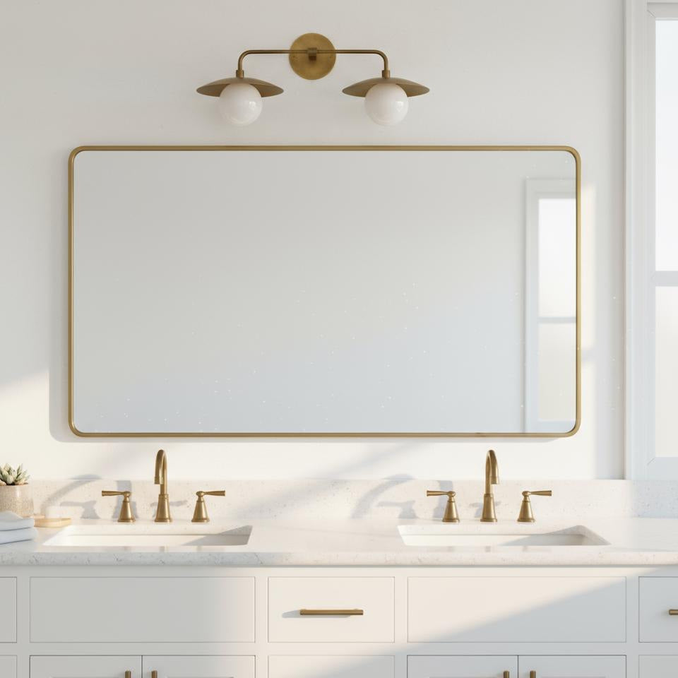 Brass Wall Sconce with Saucer Shades and Opal Globes