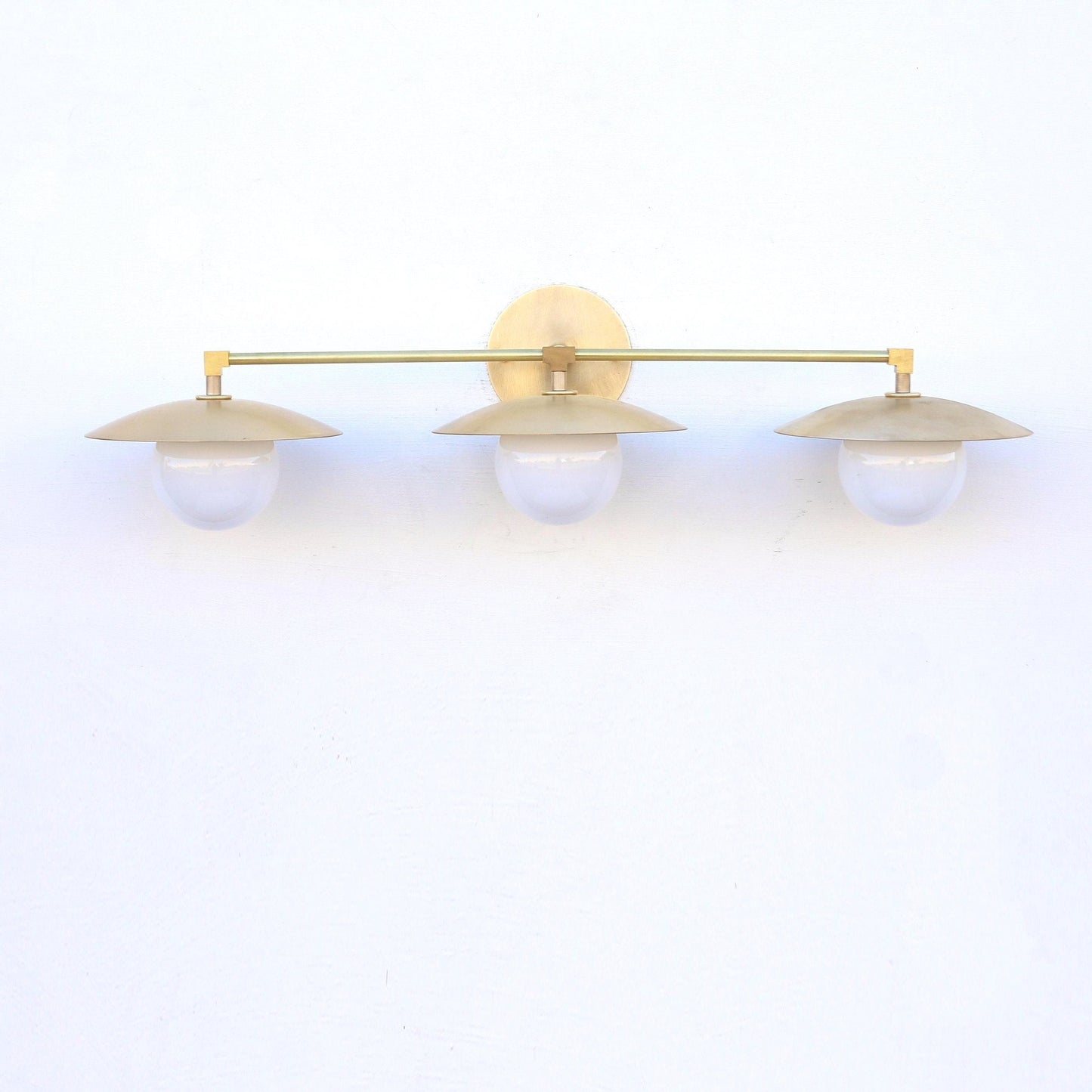 Brass Wall Sconce with Saucer Shades and Opal Globes