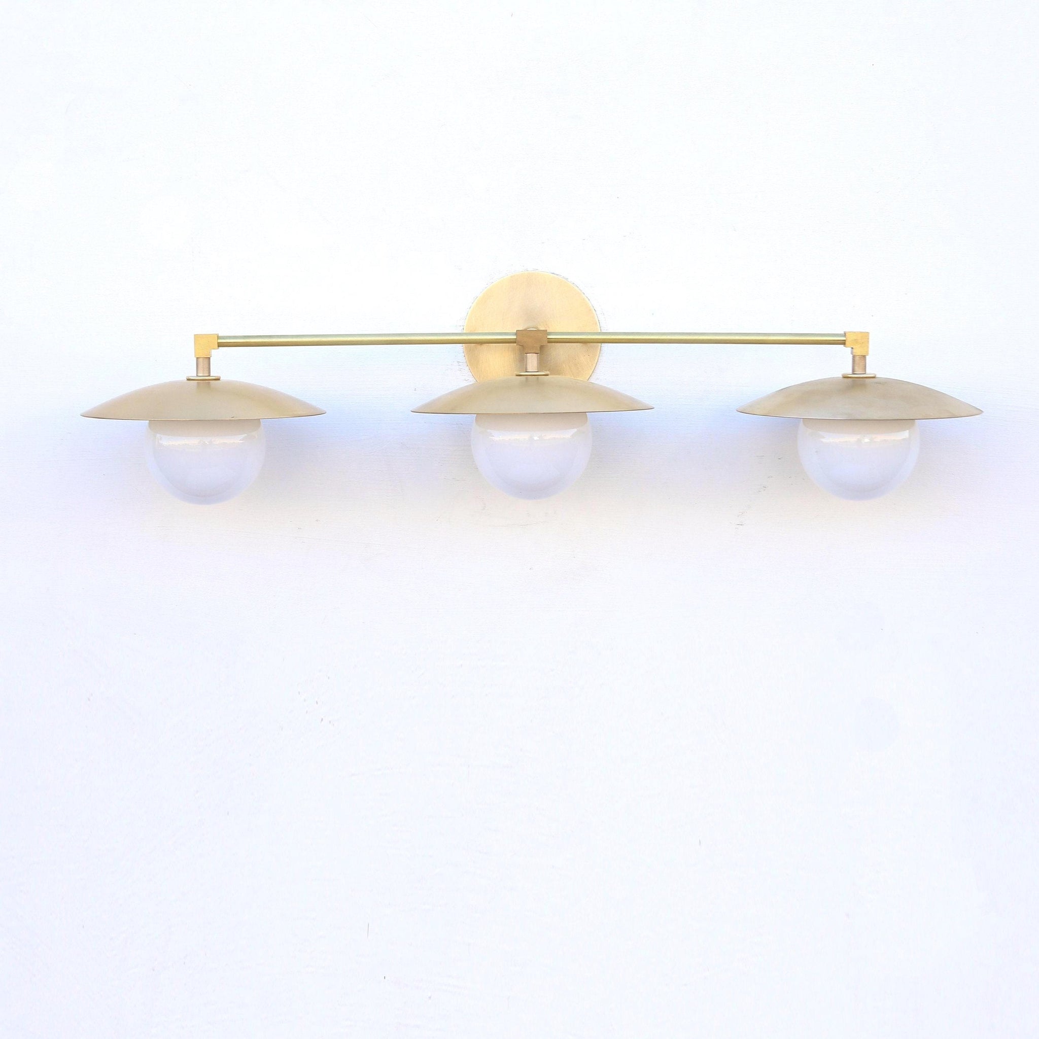 Brass Wall Sconce with Saucer Shades and Opal Globes