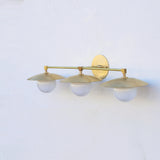 Brass Wall Sconce with Saucer Shades and Opal Globes