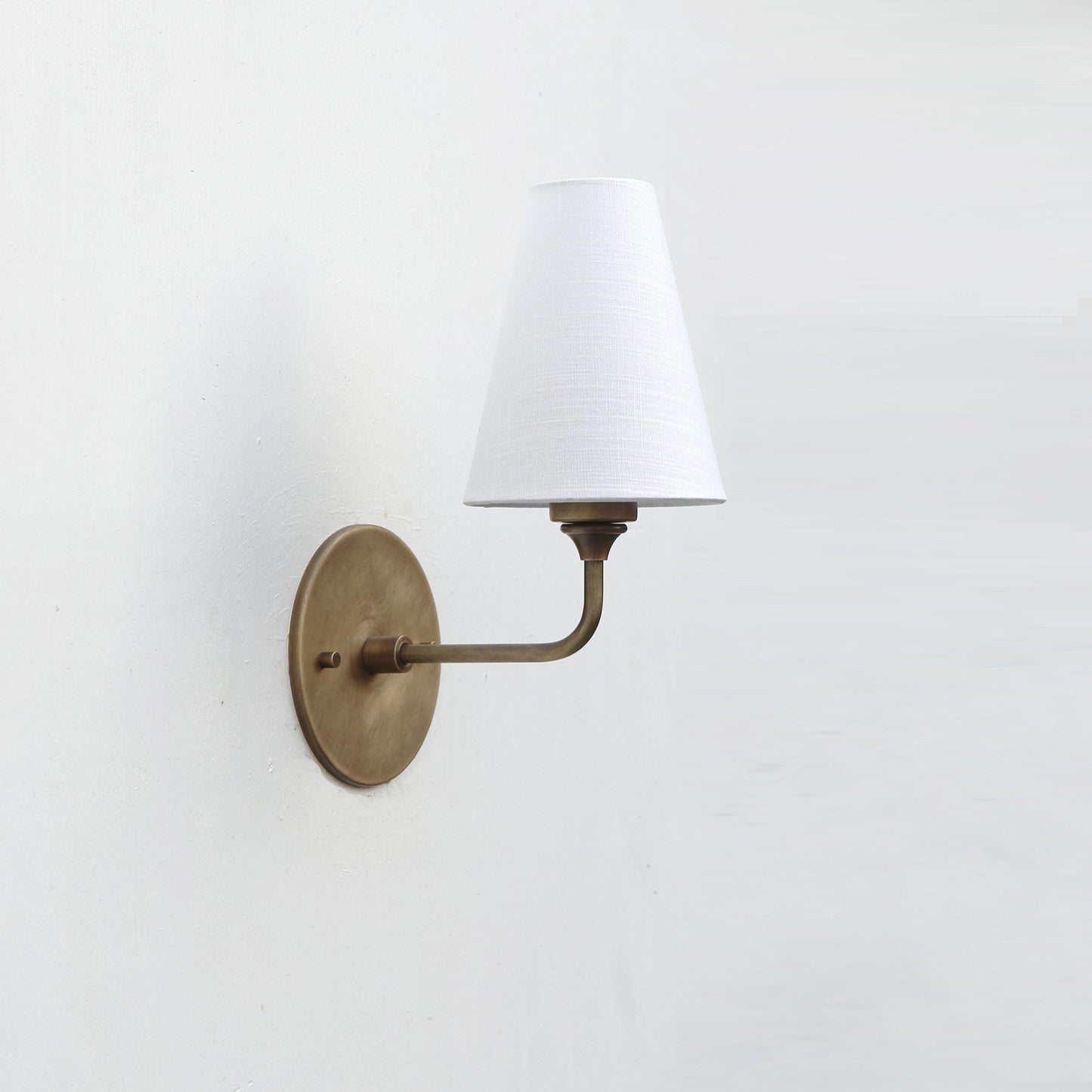 Brass Wall Sconce with Small Tapered Linen Shade