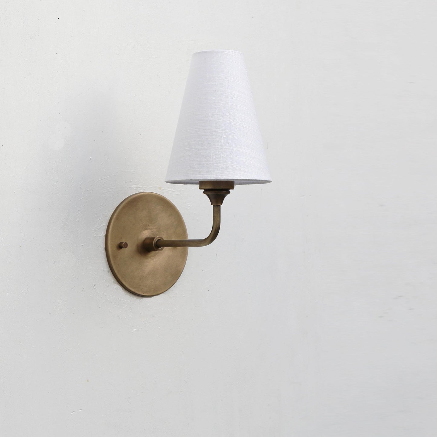 Brass Wall Sconce with Small Tapered Linen Shade