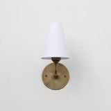 Brass Wall Sconce with Small Tapered Linen Shade