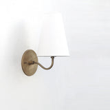 Brass Wall Sconce with Tall Tapered Linen Shade