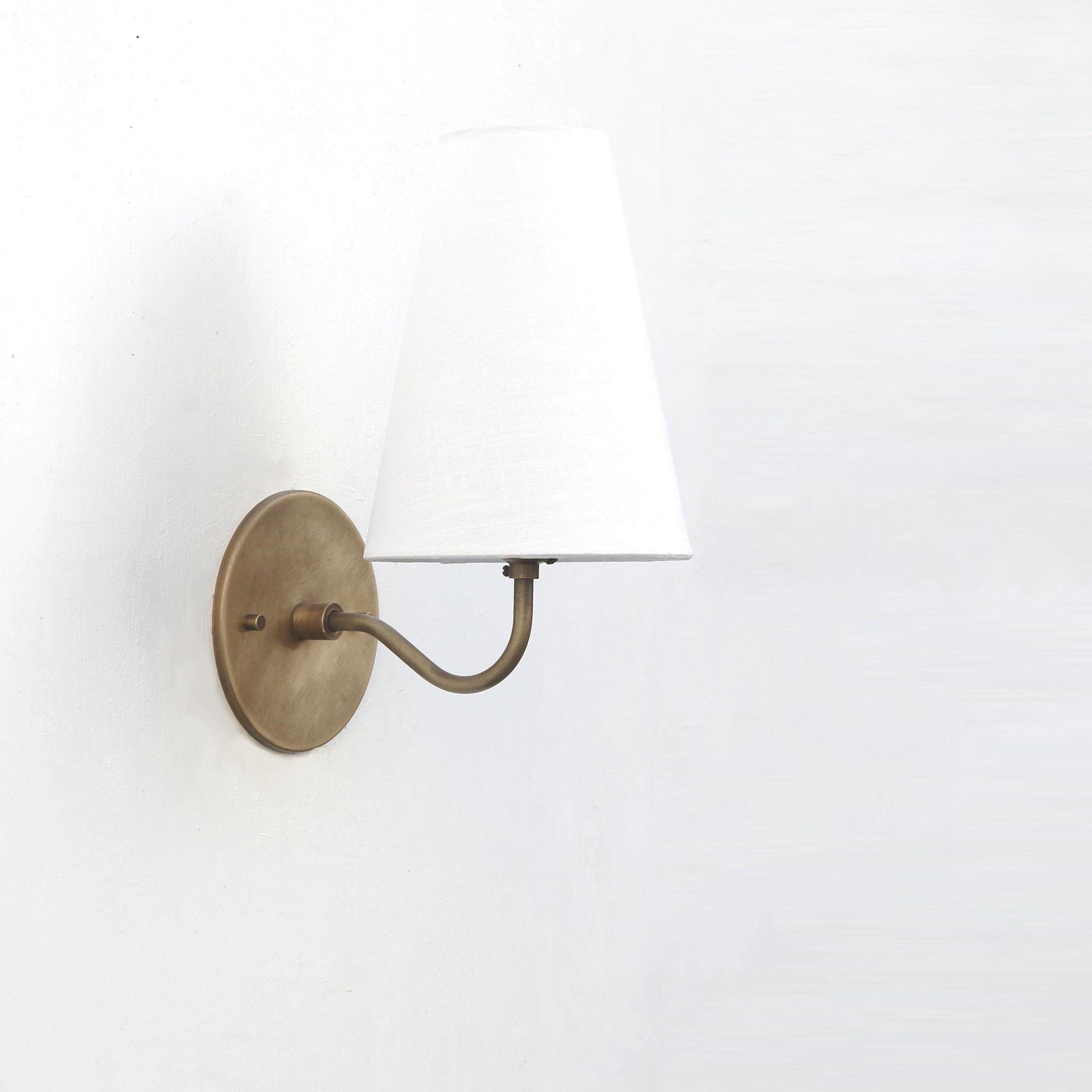 Brass Wall Sconce with Tall Tapered Linen Shade