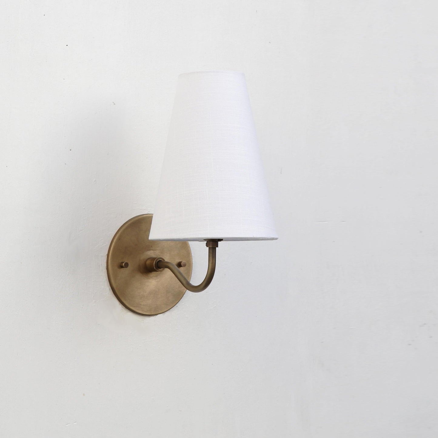 Brass Wall Sconce with Tall Tapered Linen Shade