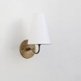 Brass Wall Sconce with Tall Tapered Linen Shade