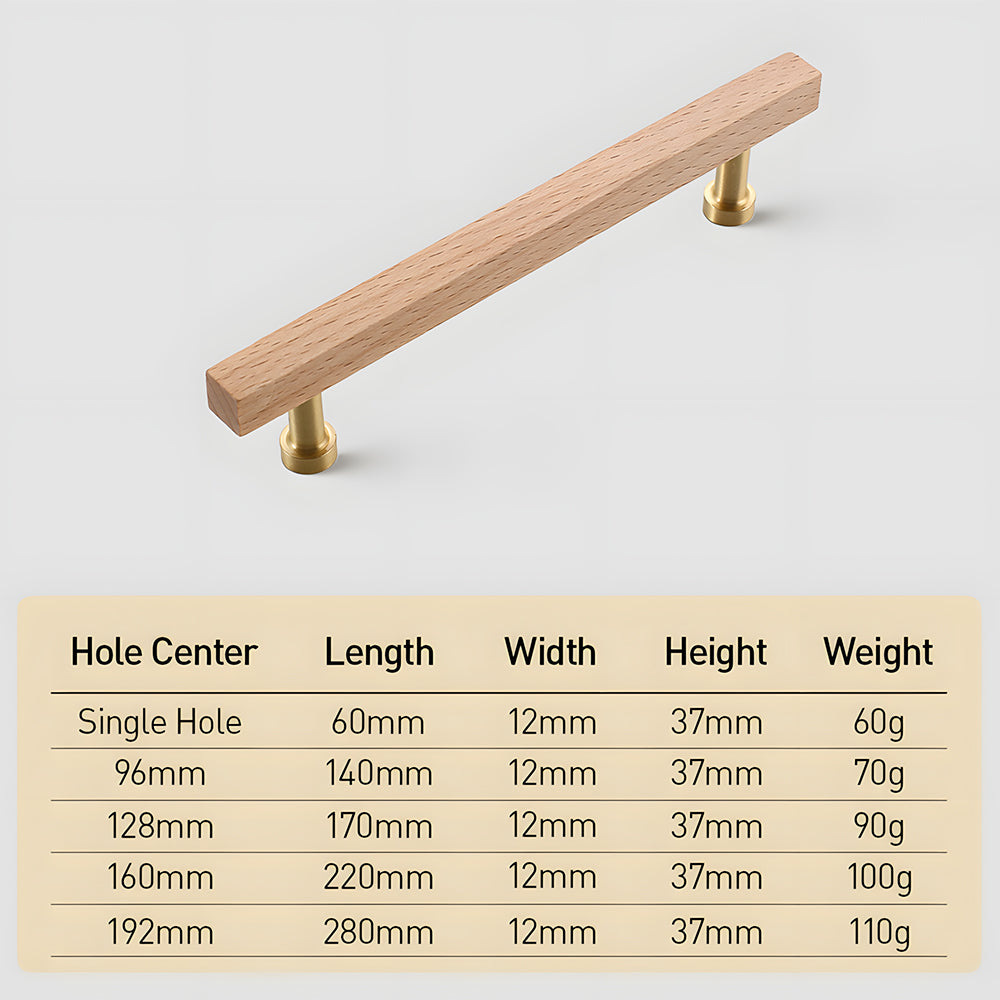 Brass Base Wooden Square Cabinet Handles