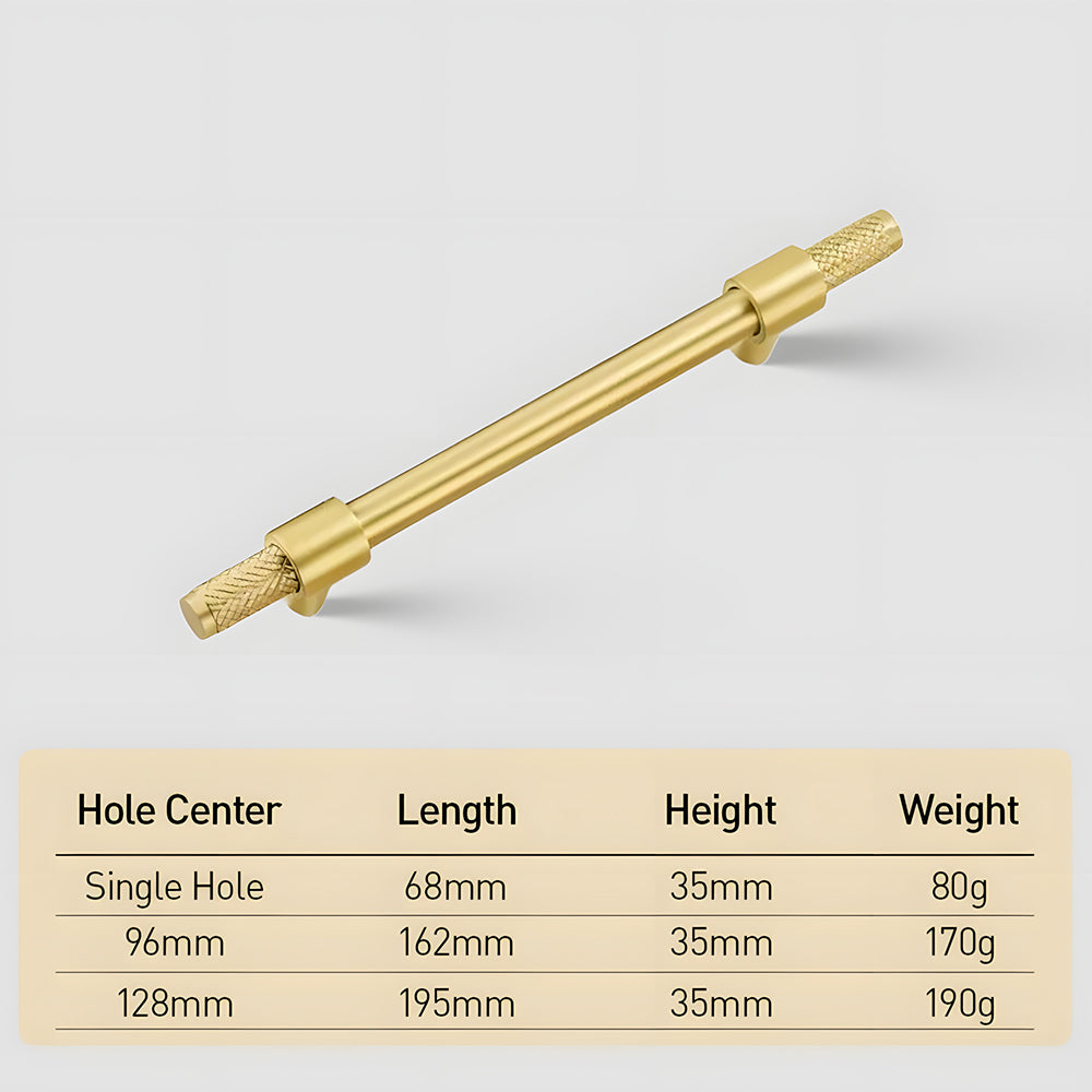 Solid Brass Knurled Kitchen T-Bar Cabinet Pulls