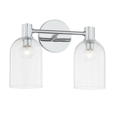 2-Light Vanity Sconce Cassio — Aged Brass with Clear Glass Cloche