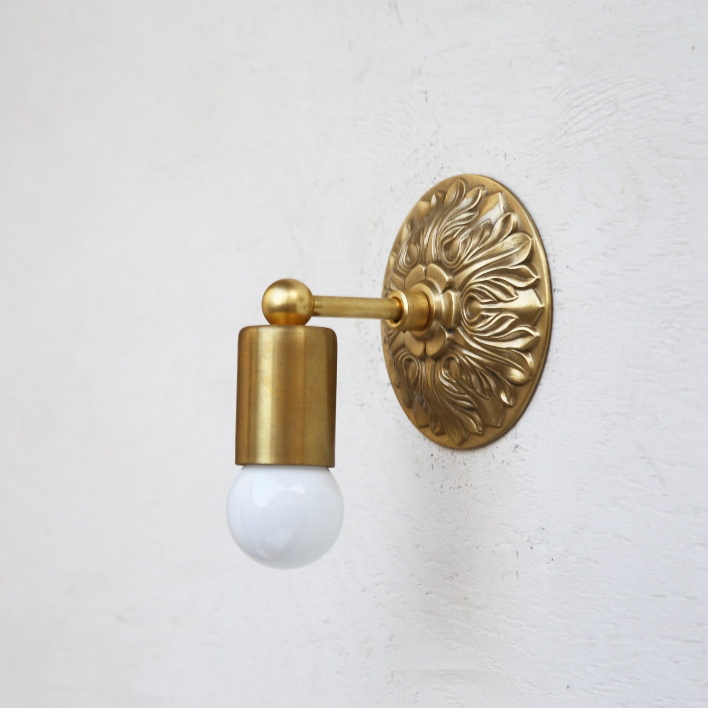 Cast Brass Wall Sconce with Embossed Back Plate