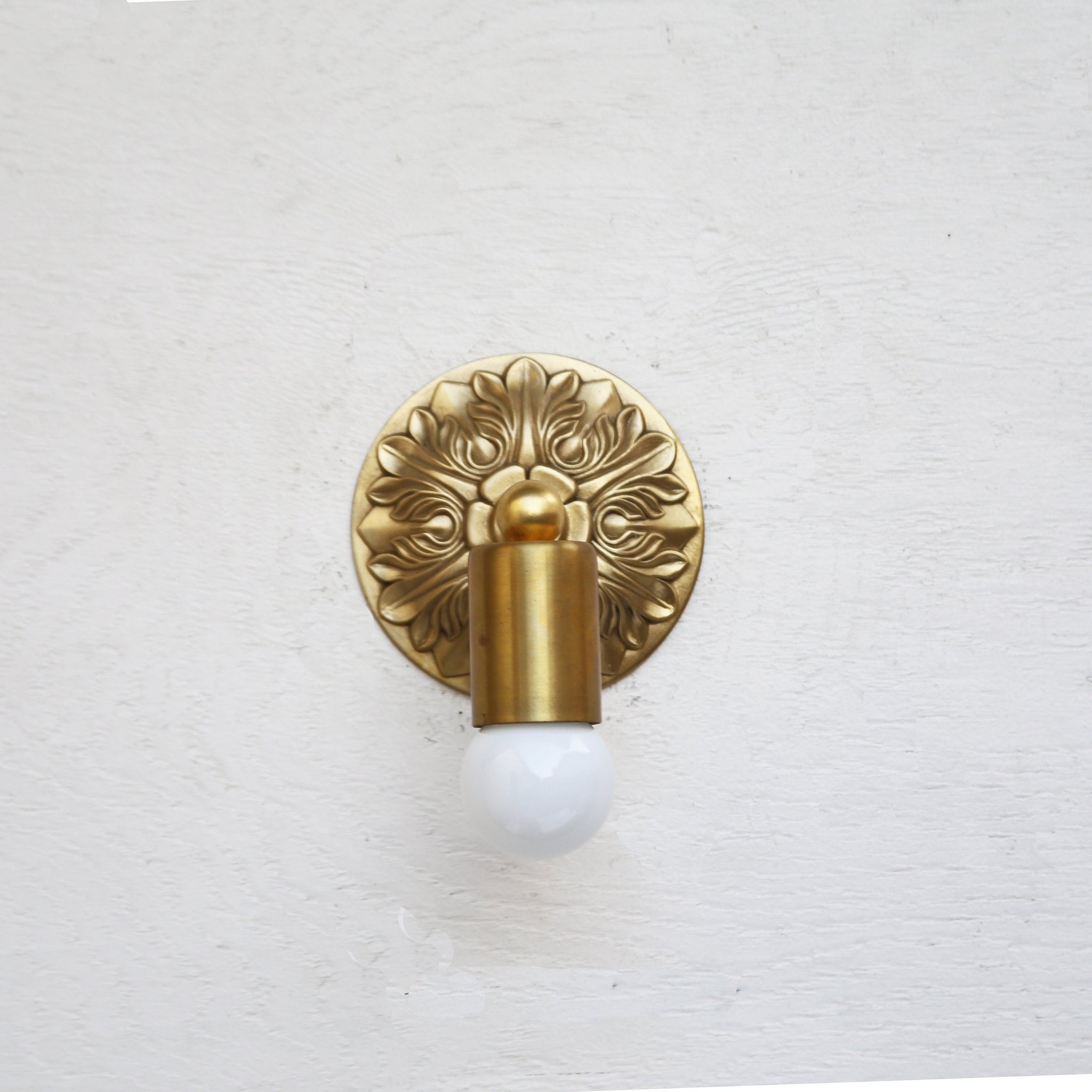 Cast Brass Wall Sconce with Embossed Back Plate