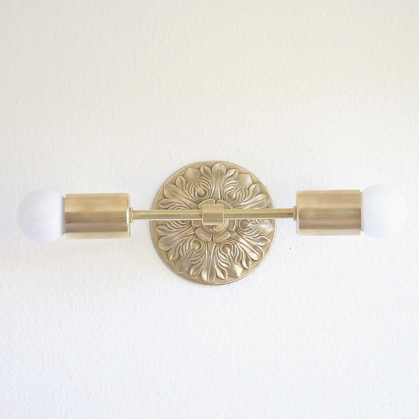 Cast Brass Wall Sconce with Embossed Back Plate