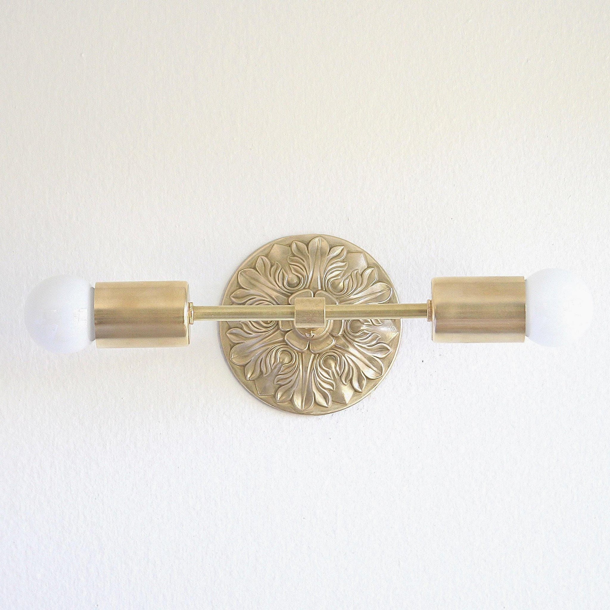 Cast Brass Wall Sconce with Embossed Back Plate