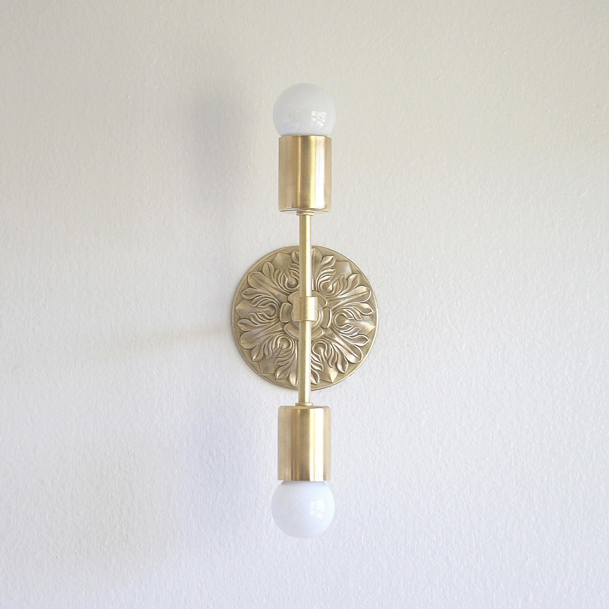 Cast Brass Wall Sconce with Embossed Back Plate
