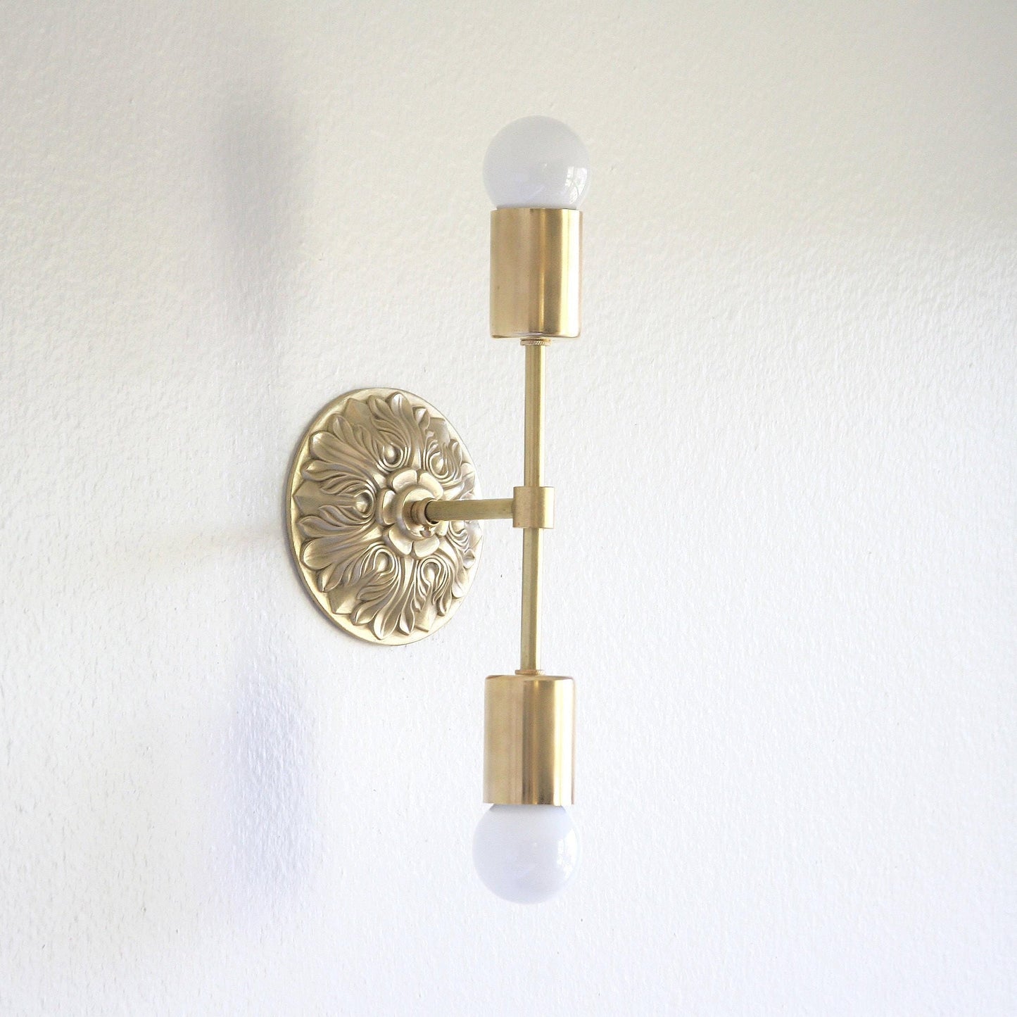Cast Brass Wall Sconce with Embossed Back Plate