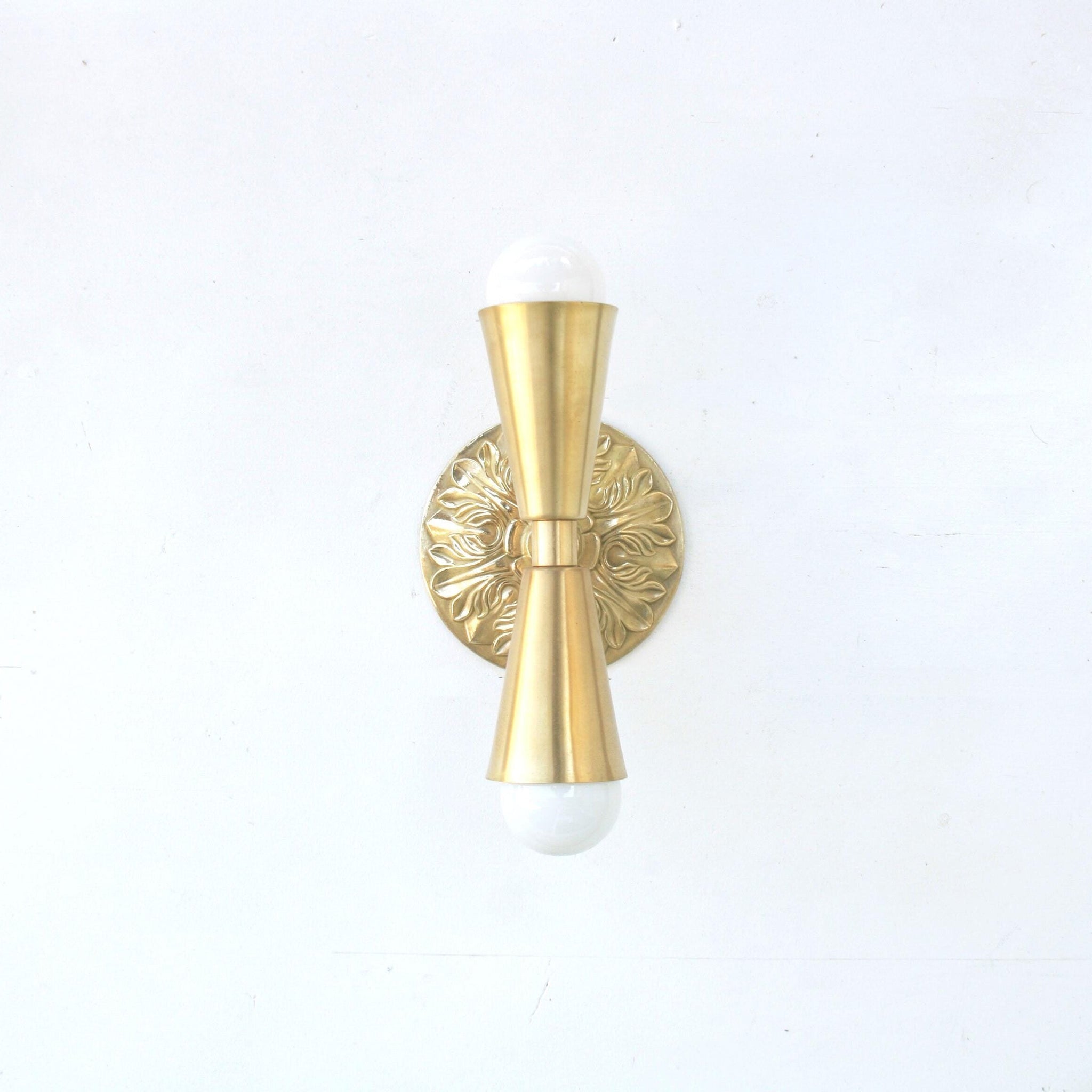 Cast Brass Wall Sconce with Embossed Back Plate