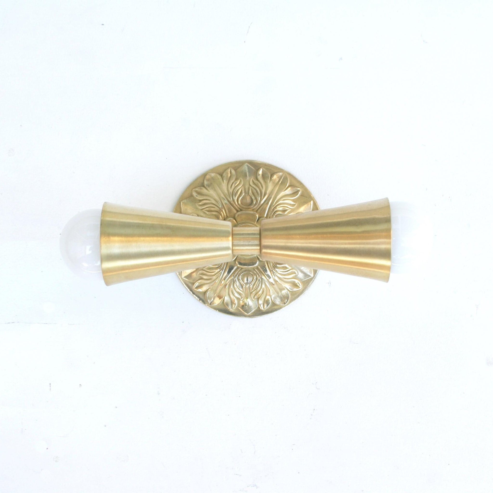 Cast Brass Wall Sconce with Embossed Back Plate