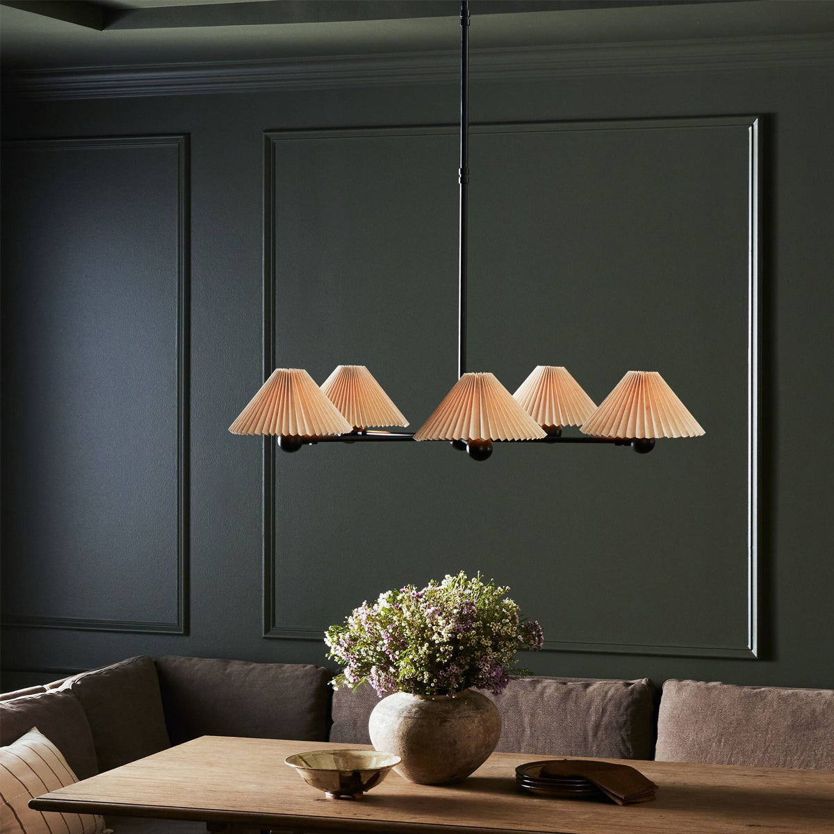 Clyde Chandelier — Mid-Century Brass Ceiling Light with Warm Open-Arm Glow