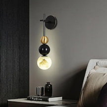 Copper Wall Sconce with Alabaster Shade | Black & Brass Modern Ball Design