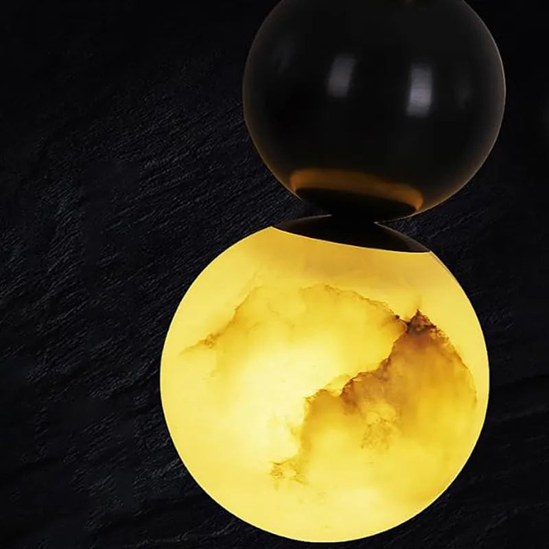 Copper Wall Sconce with Alabaster Shade | Black & Brass Modern Ball Design - View 2