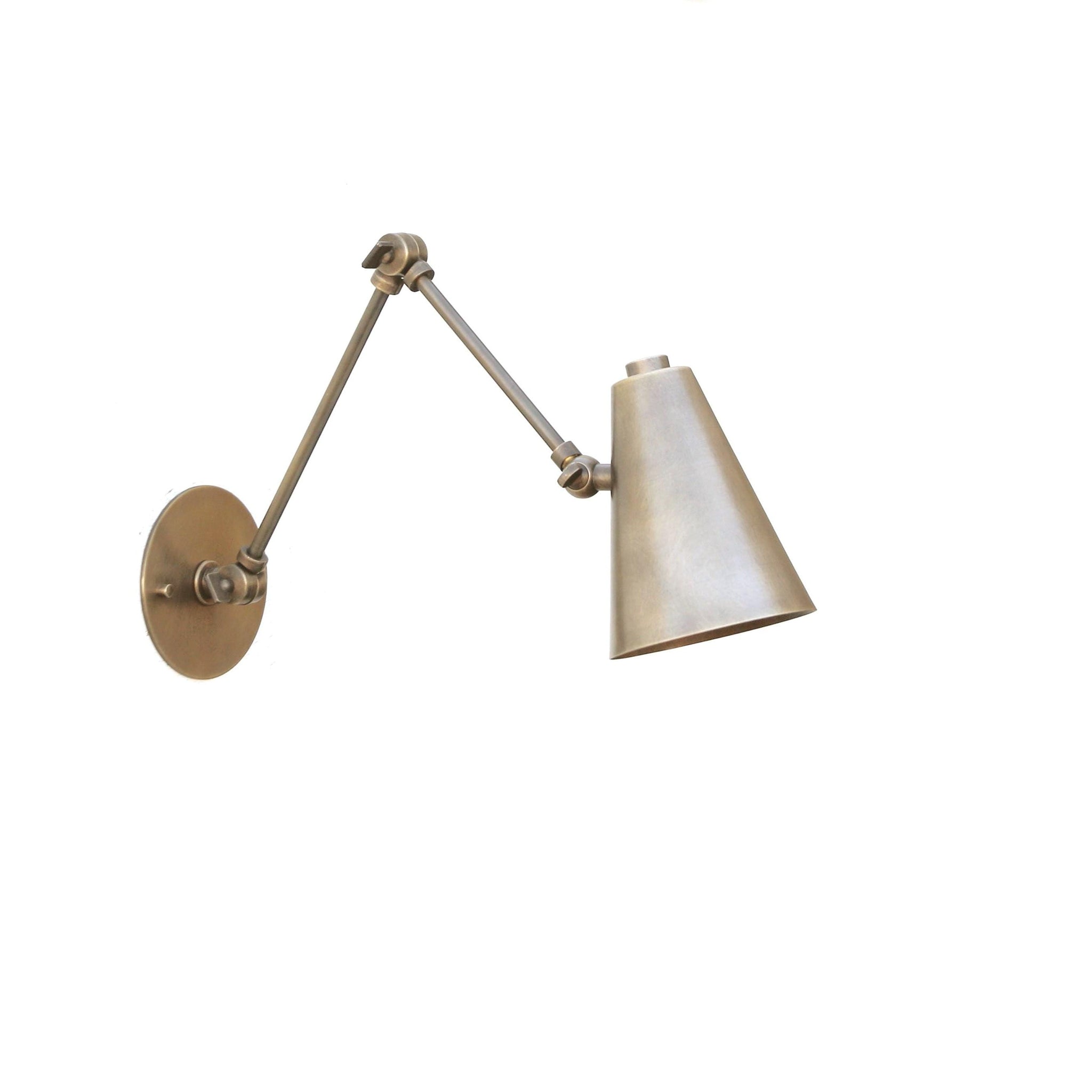Double-Jointed Swing-Arm Brass Wall Sconce with Cone Shade