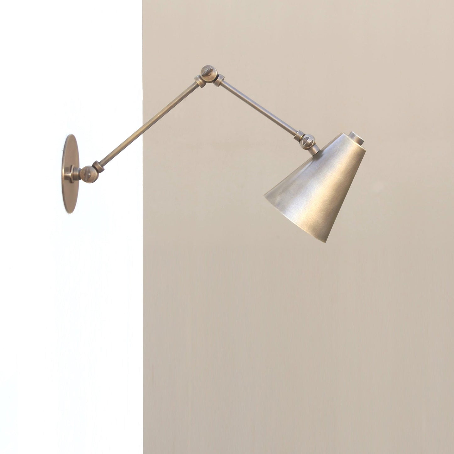 Double-Jointed Swing-Arm Brass Wall Sconce with Cone Shade