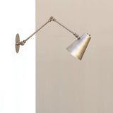 Double-Jointed Swing-Arm Brass Wall Sconce with Cone Shade