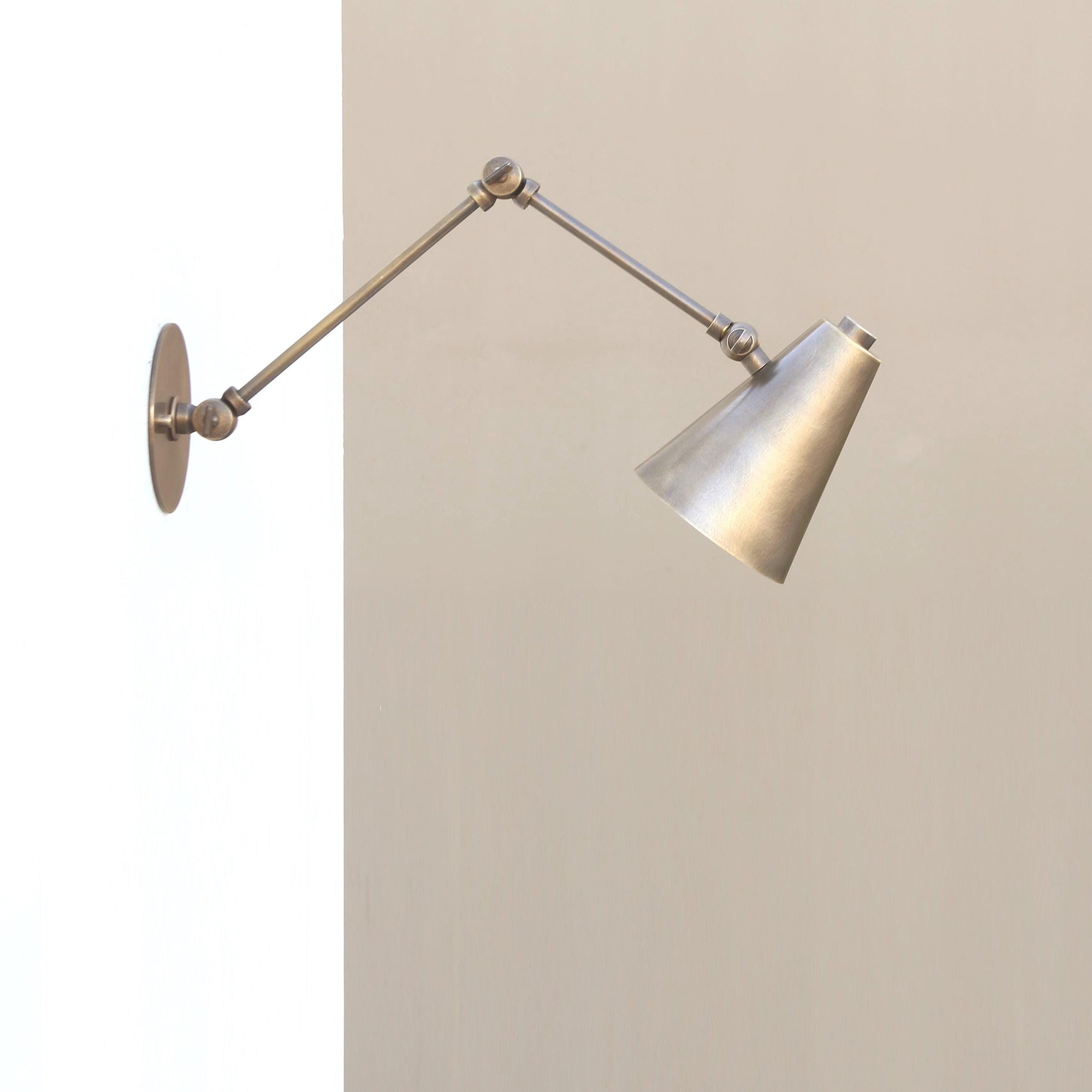 Double-Jointed Swing-Arm Brass Wall Sconce with Cone Shade