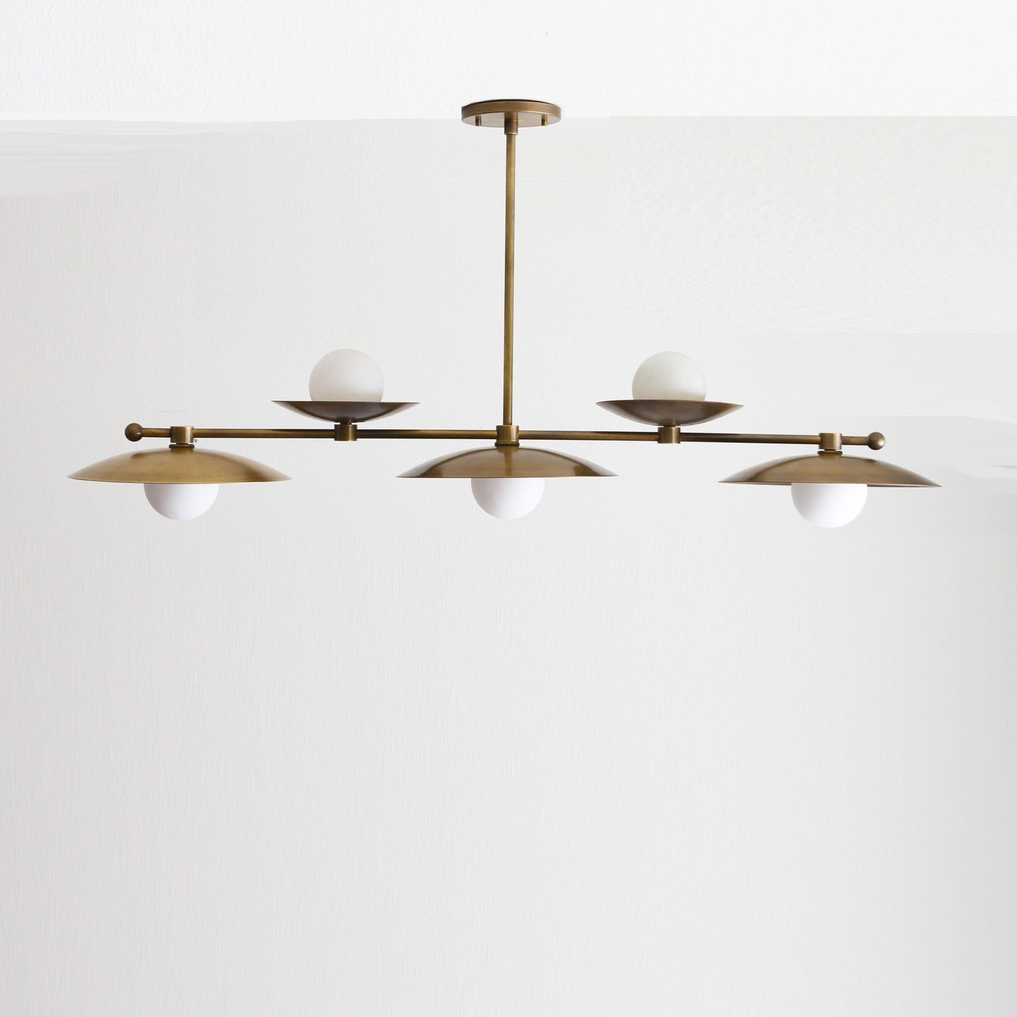 Five-Light Linear Brass Chandelier