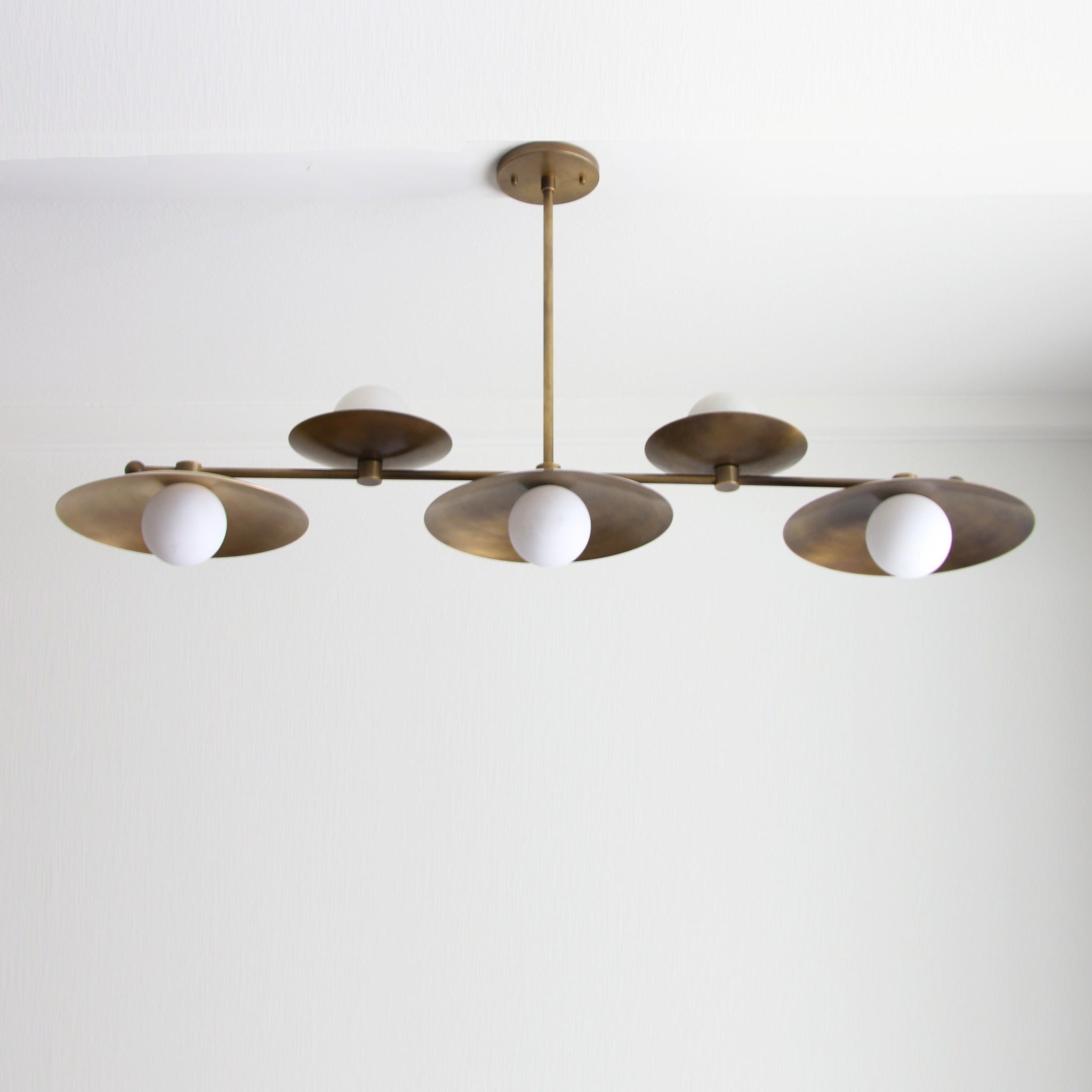 Five-Light Linear Brass Chandelier