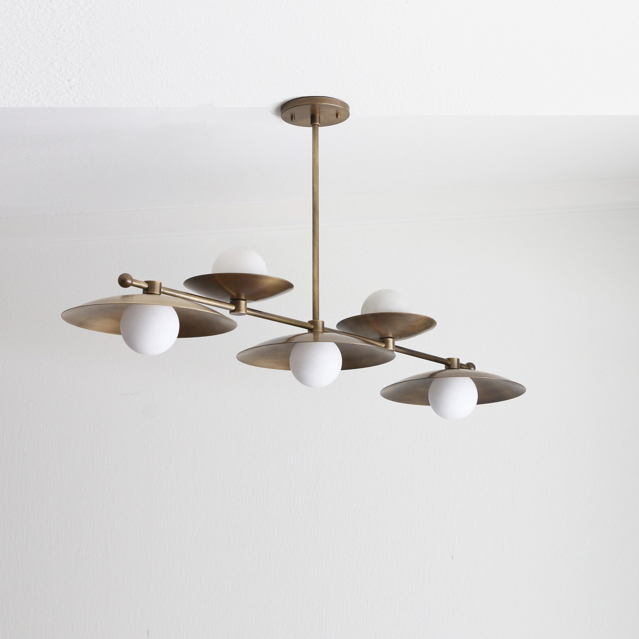 Five-Light Linear Brass Chandelier